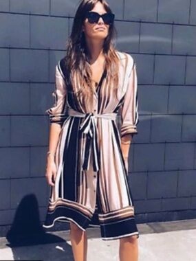 ZARA Women’s Dress Size XS - multi-colored striped sheer dress with sash ☺️
